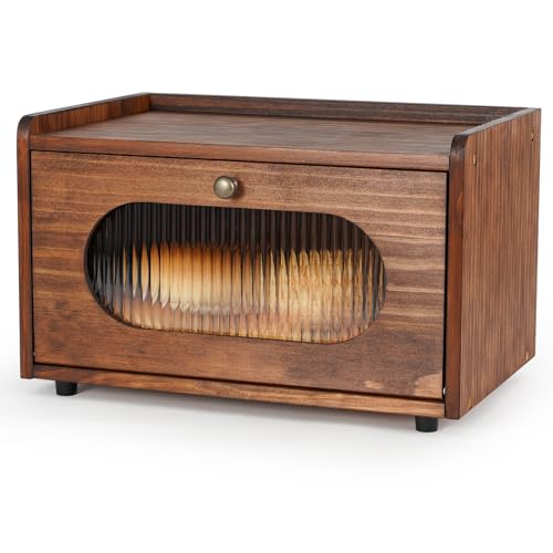 GUUSII HOME Brotkasten Holz Brotbox Küchentheke Brotaufbewahrung Zirbenholz Brot Aufbewahrungsbox Küche Brotbehälter Brot Aufbewahren mit Magnetisch Acryltür Bread Box Bin 36.5x23.5x22cm(Braun)